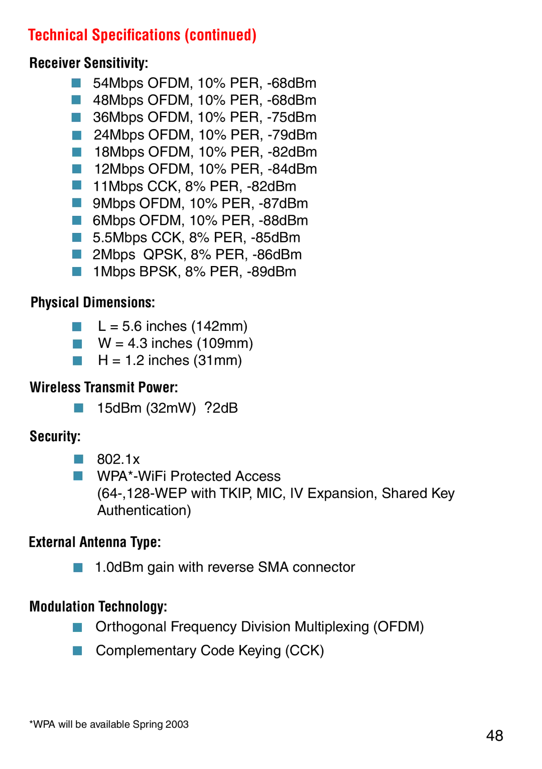 D-Link DWL-2000AP manual Technical Speciﬁcations 