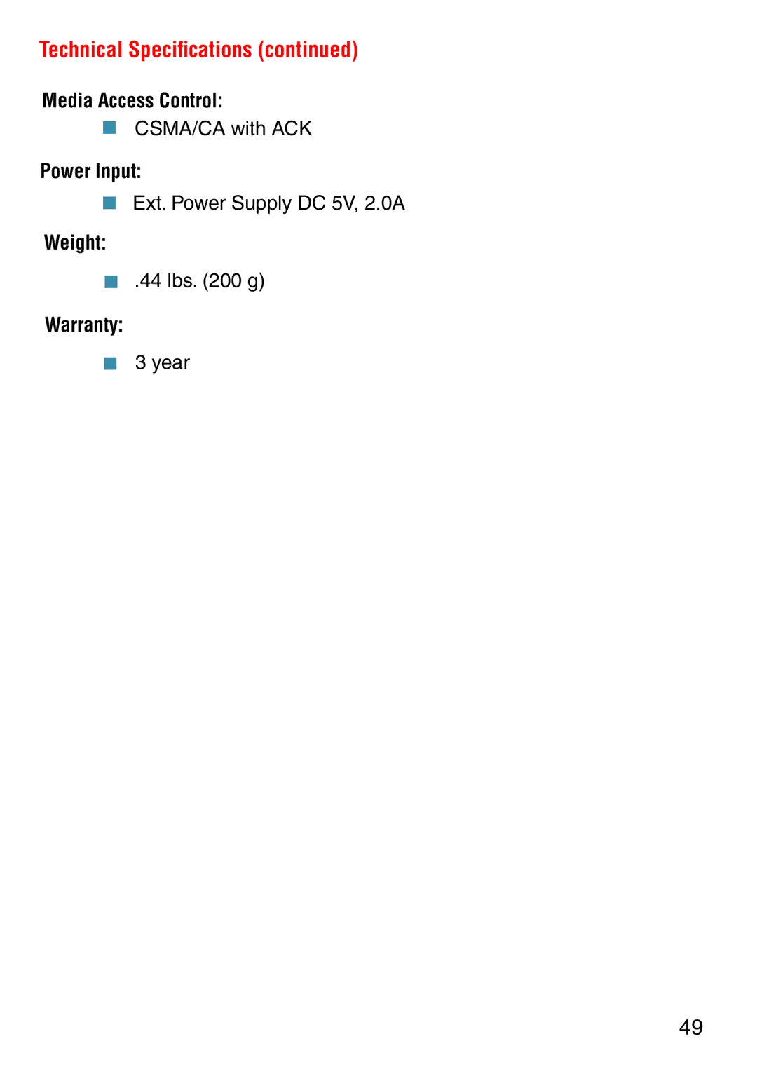 D-Link DWL-2000AP manual Media Access Control, Power Input, Weight, Warranty 