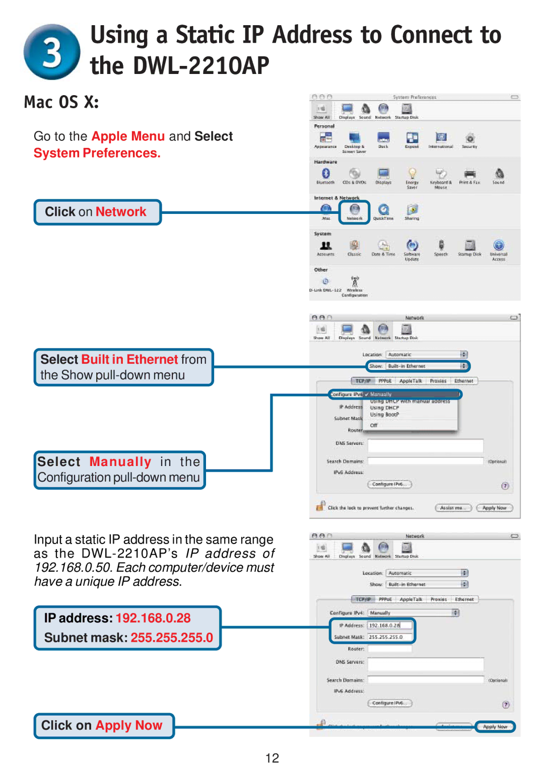 D-Link DWL-2210AP specifications Mac OS, Configuration pull-down menu 