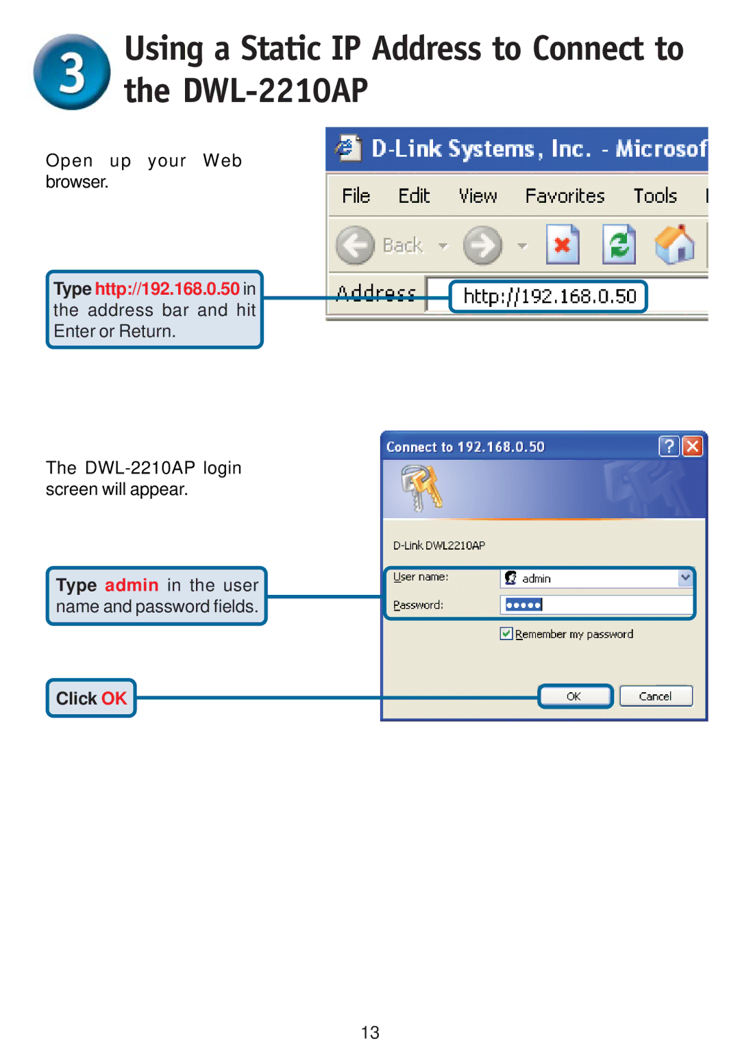 D-Link DWL-2210AP specifications Open up your Web browser 