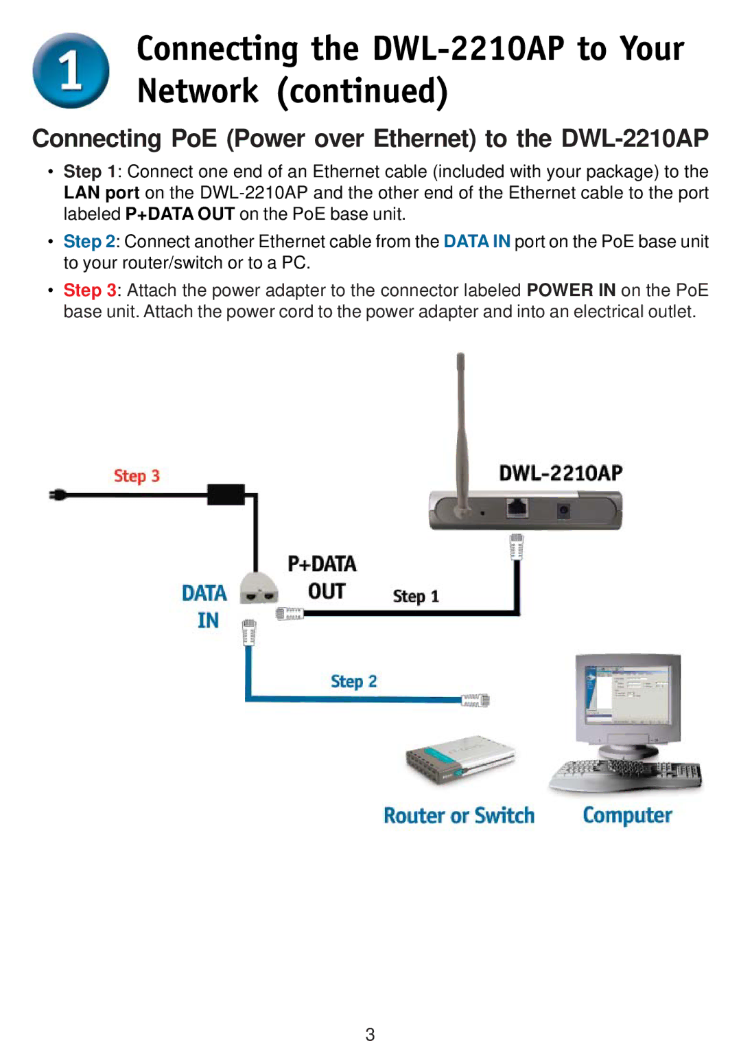 D-Link specifications Connecting PoE Power over Ethernet to the DWL-2210AP 