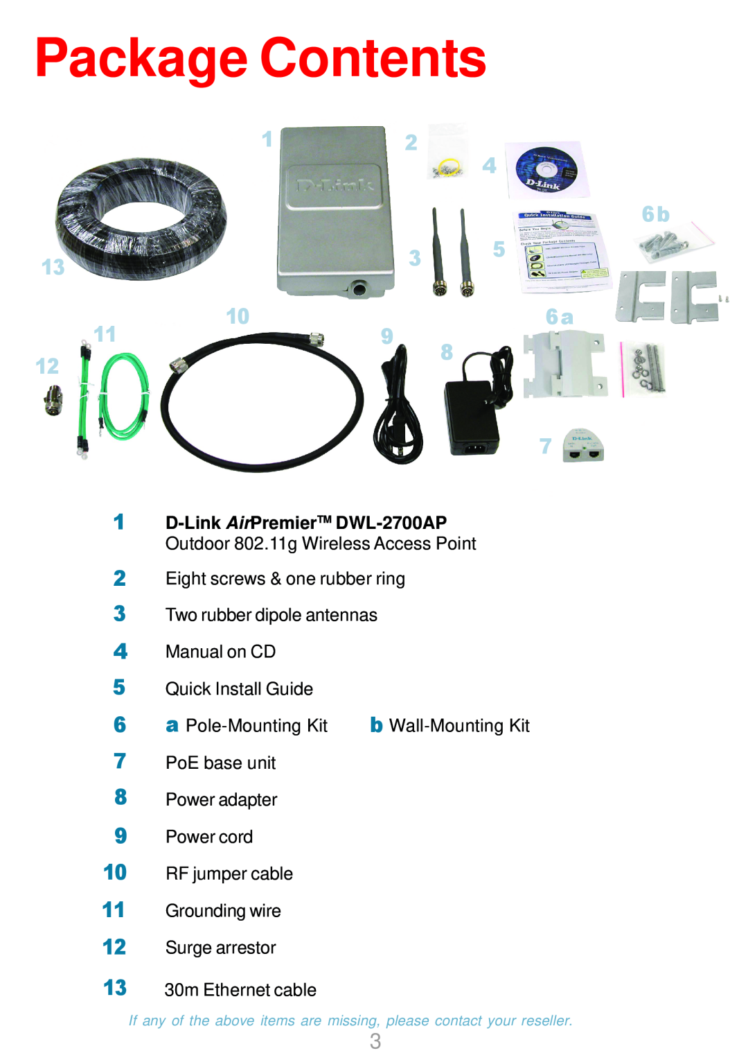 D-Link DWL-2700AP warranty Package Contents, 106a 119 