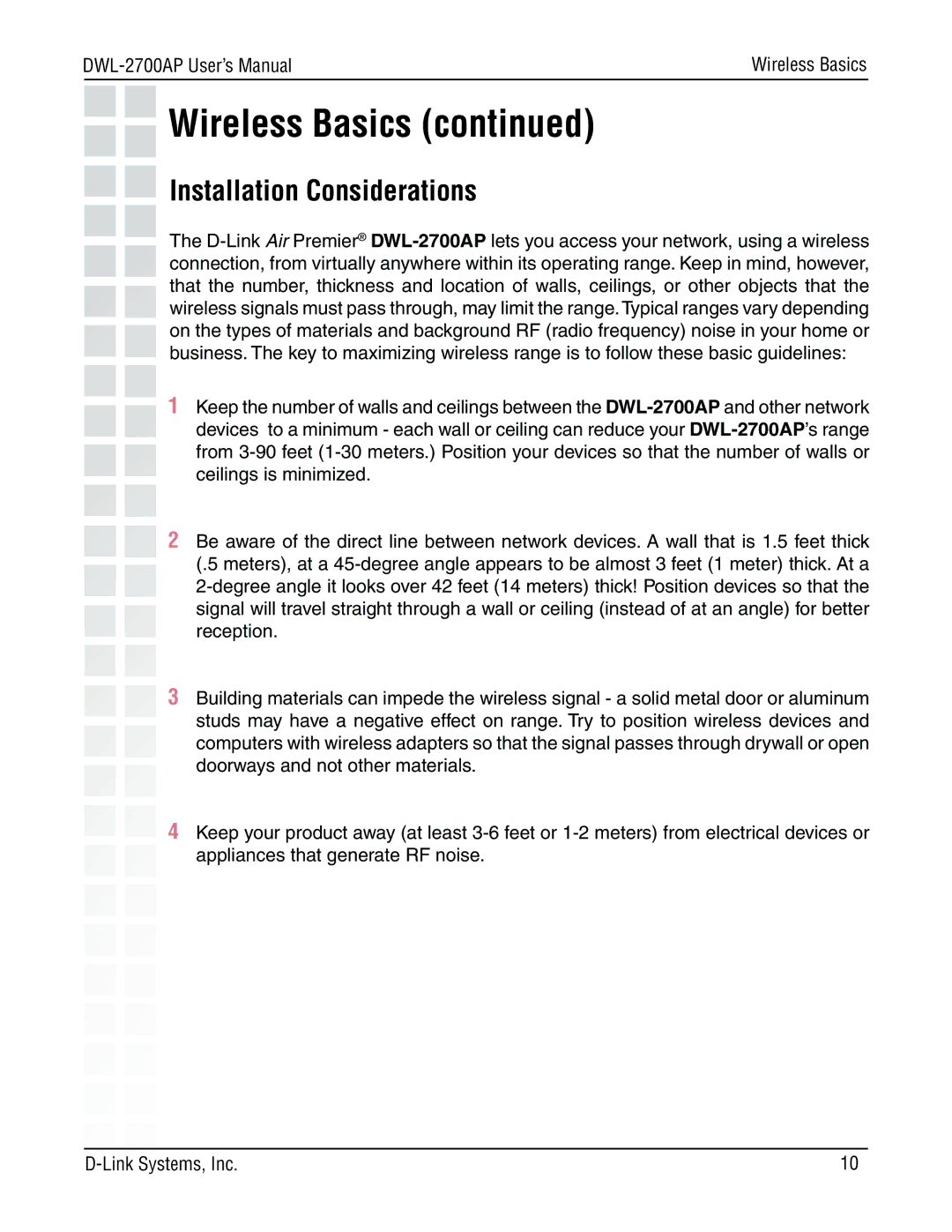 D-Link DWL-2700AP manual Installation Considerations 