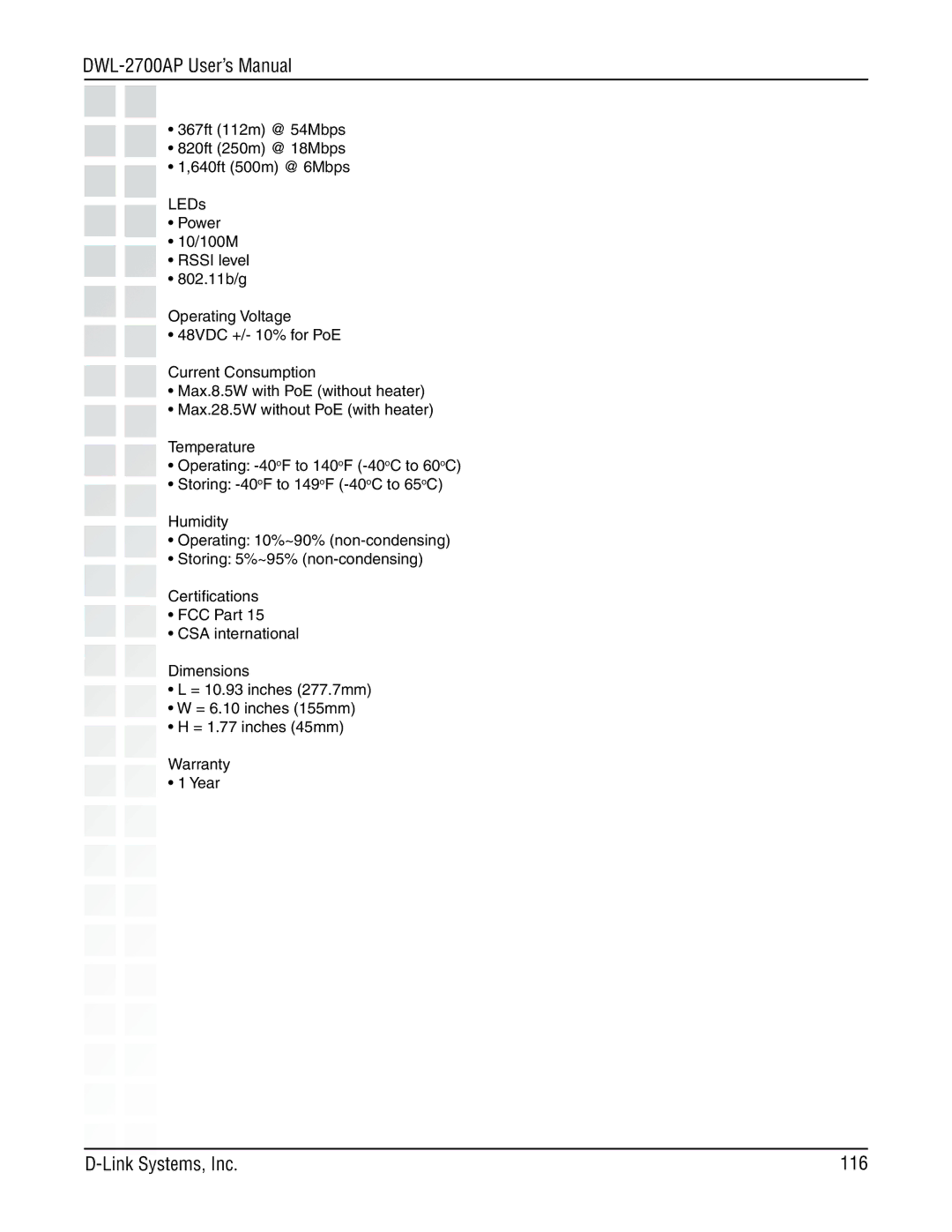 D-Link DWL-2700AP manual Link Systems, Inc 116 