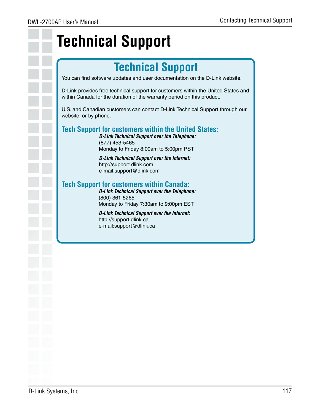 D-Link DWL-2700AP manual Technical Support 