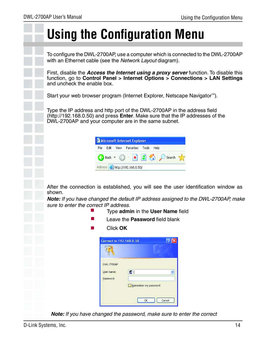 D-Link DWL-2700AP manual Using the Conﬁguration Menu 