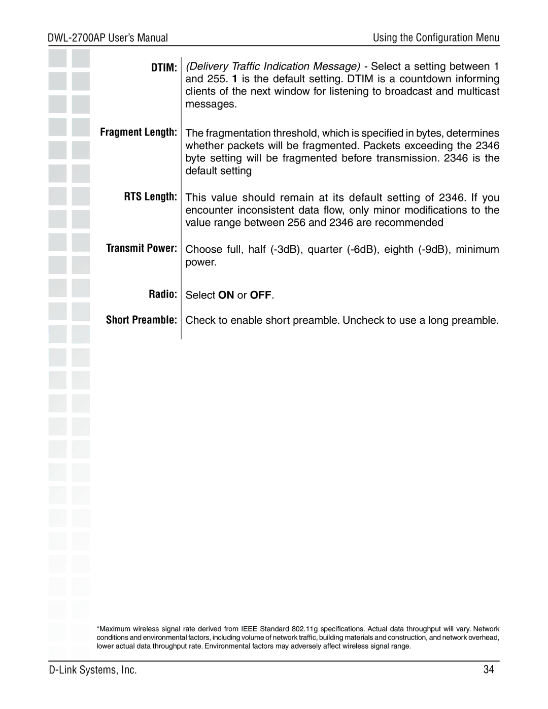 D-Link DWL-2700AP manual Dtim, RTS Length 