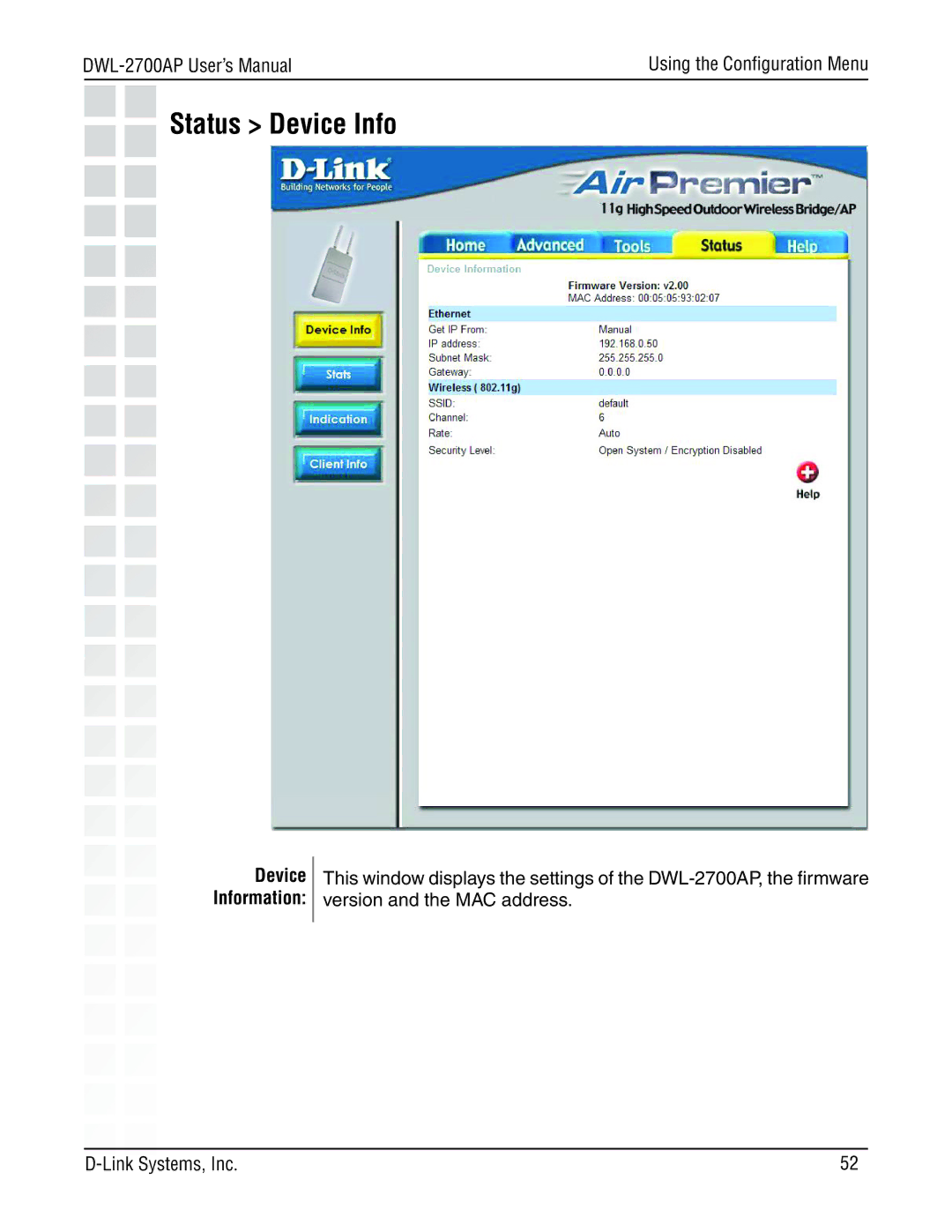 D-Link DWL-2700AP manual Status Device Info 