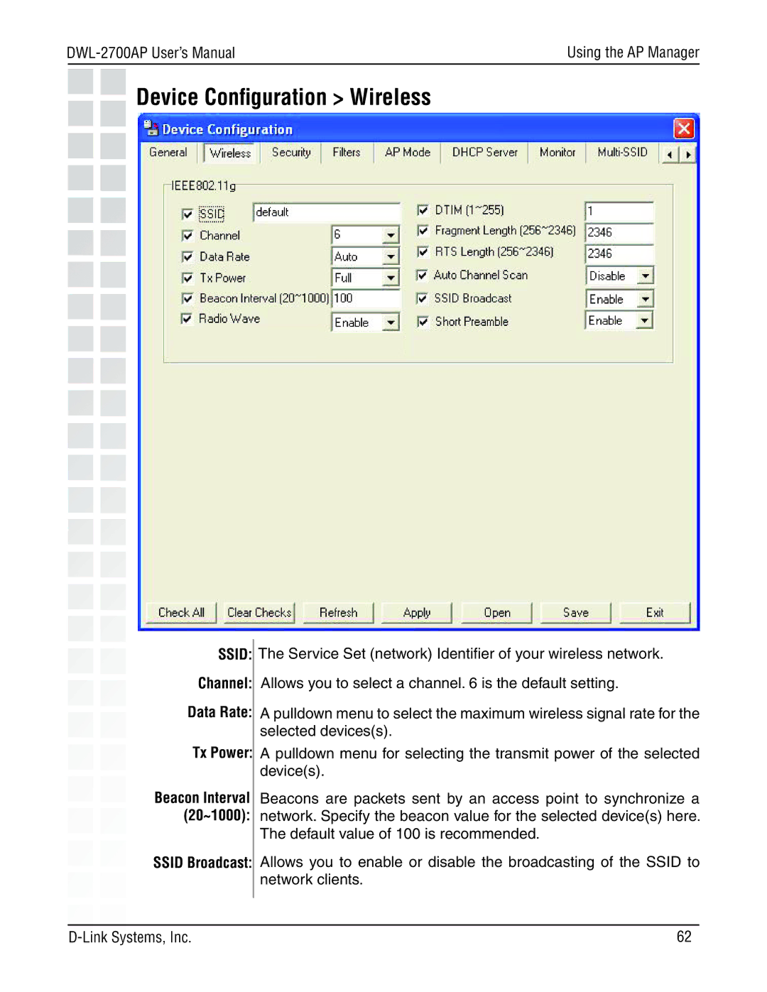 D-Link DWL-2700AP manual Device Conﬁguration Wireless, Tx Power 