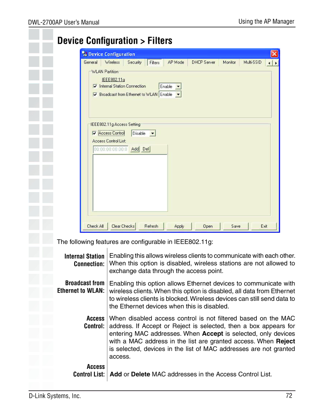 D-Link DWL-2700AP manual Device Conﬁguration Filters 