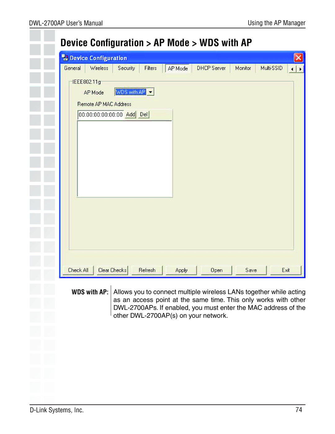 D-Link DWL-2700AP manual Device Conﬁguration AP Mode WDS with AP 