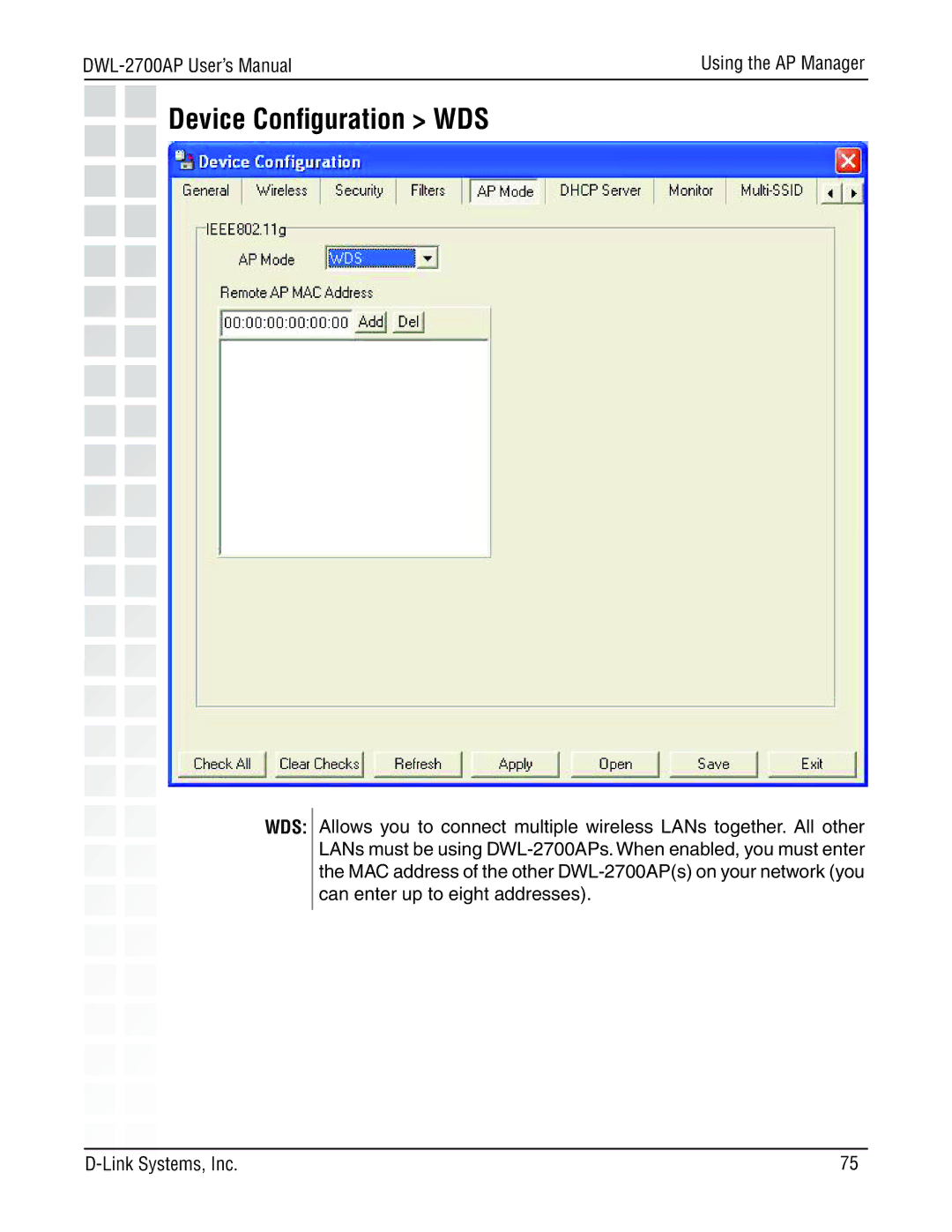 D-Link DWL-2700AP manual Device Conﬁguration WDS 