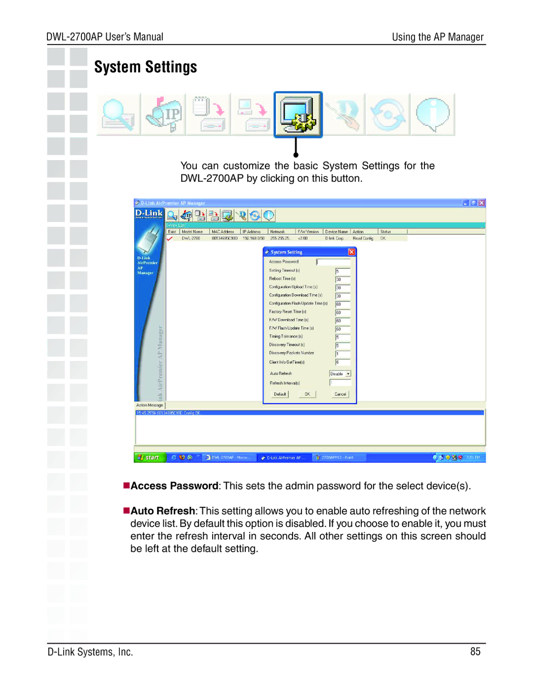 D-Link DWL-2700AP manual System Settings 