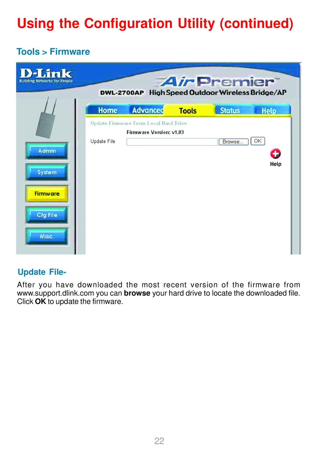 D-Link DWL-2700AP warranty Tools Firmware, Update File 