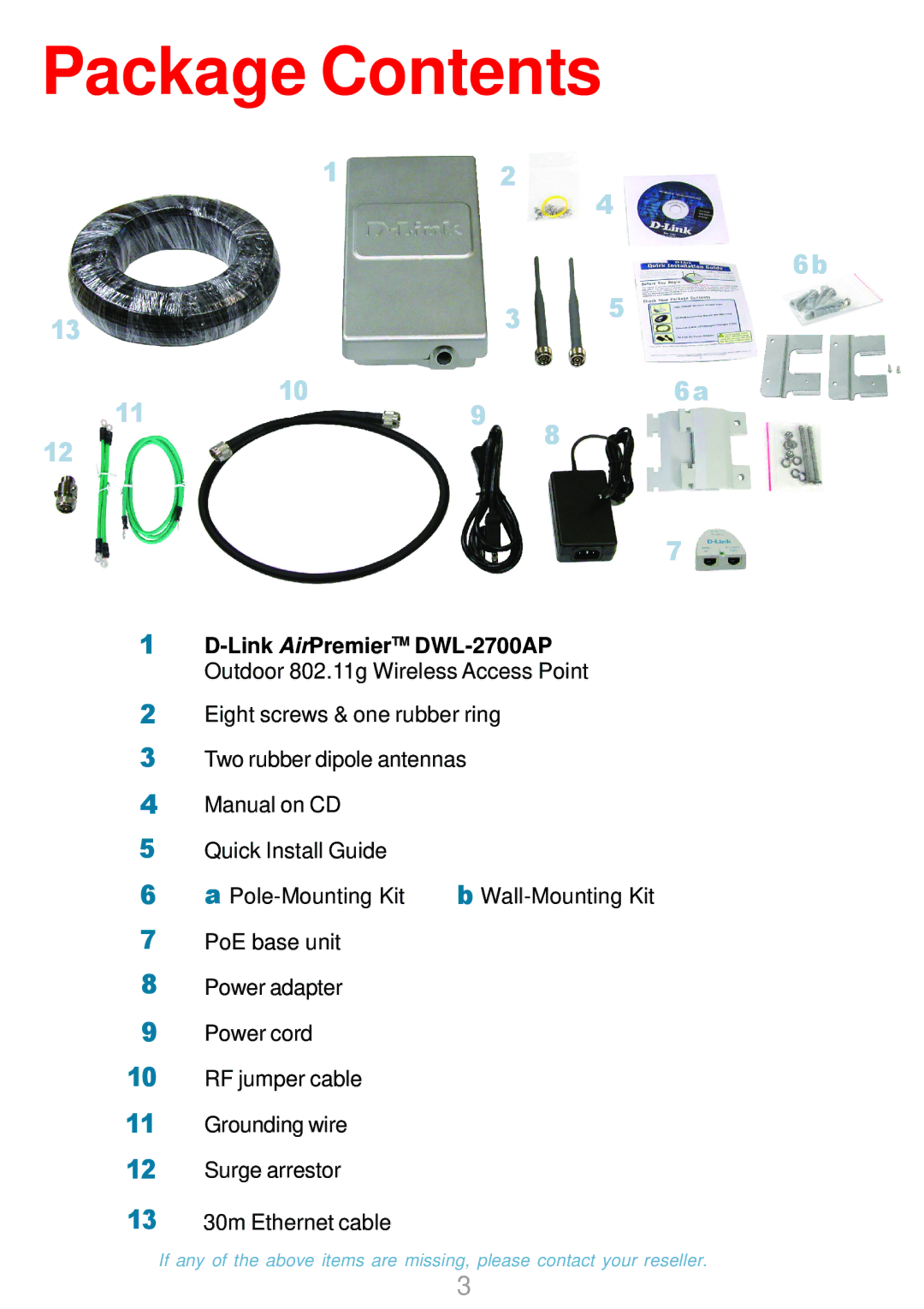 D-Link DWL-2700AP warranty Package Contents 