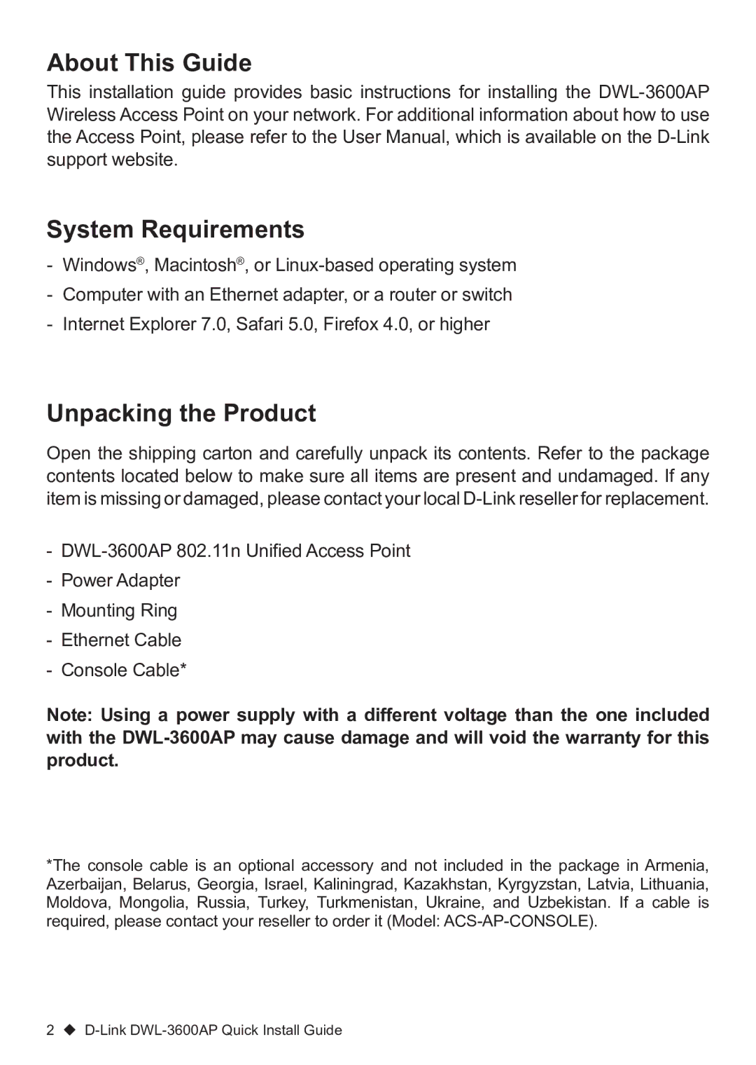 D-Link DWL-3600AP manual About This Guide System Requirements, Unpacking the Product 