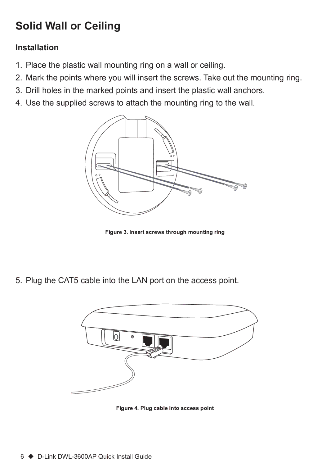 D-Link DWL-3600AP manual Solid Wall or Ceiling, Installation 