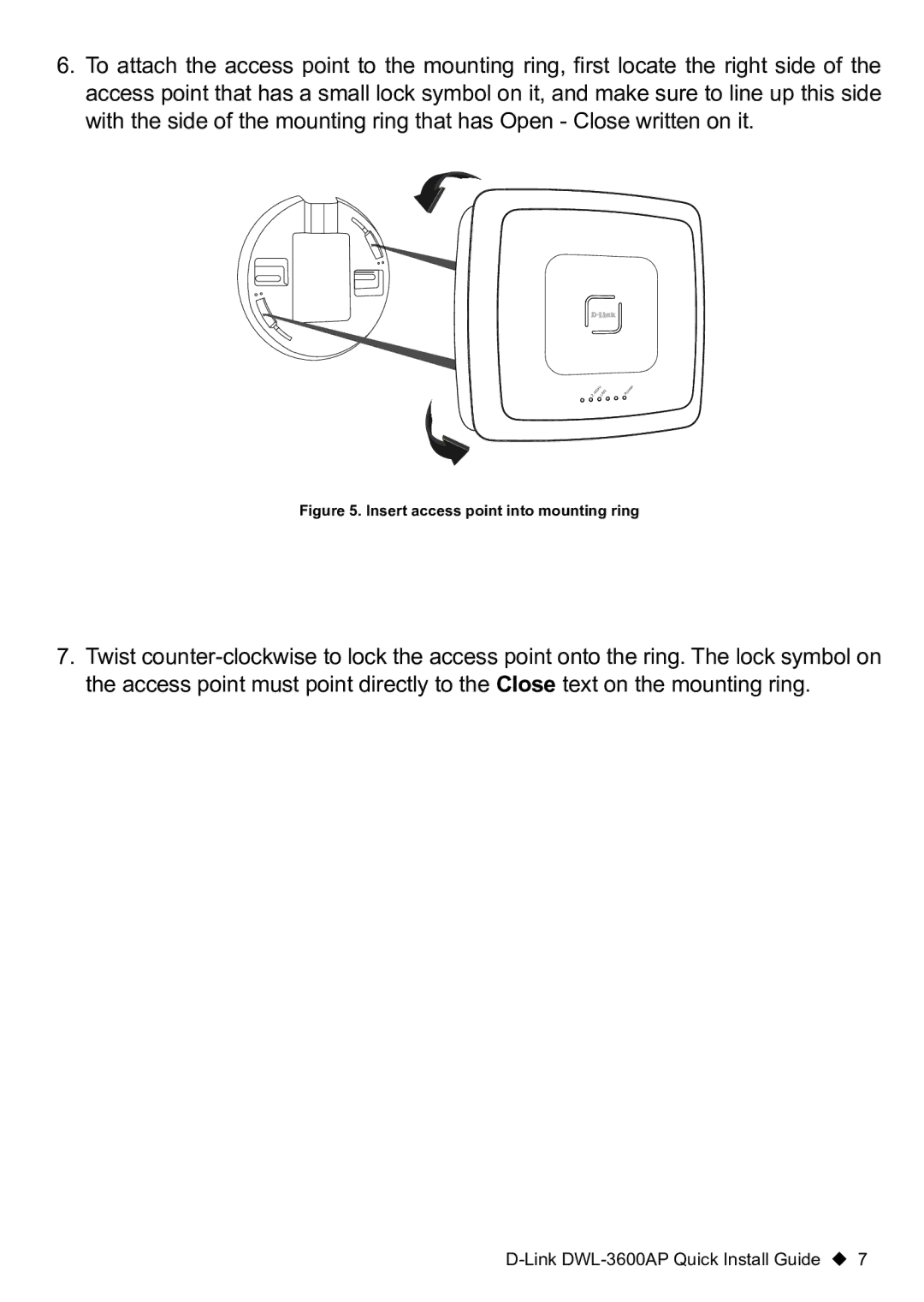 D-Link DWL-3600AP manual Insert access point into mounting ring 