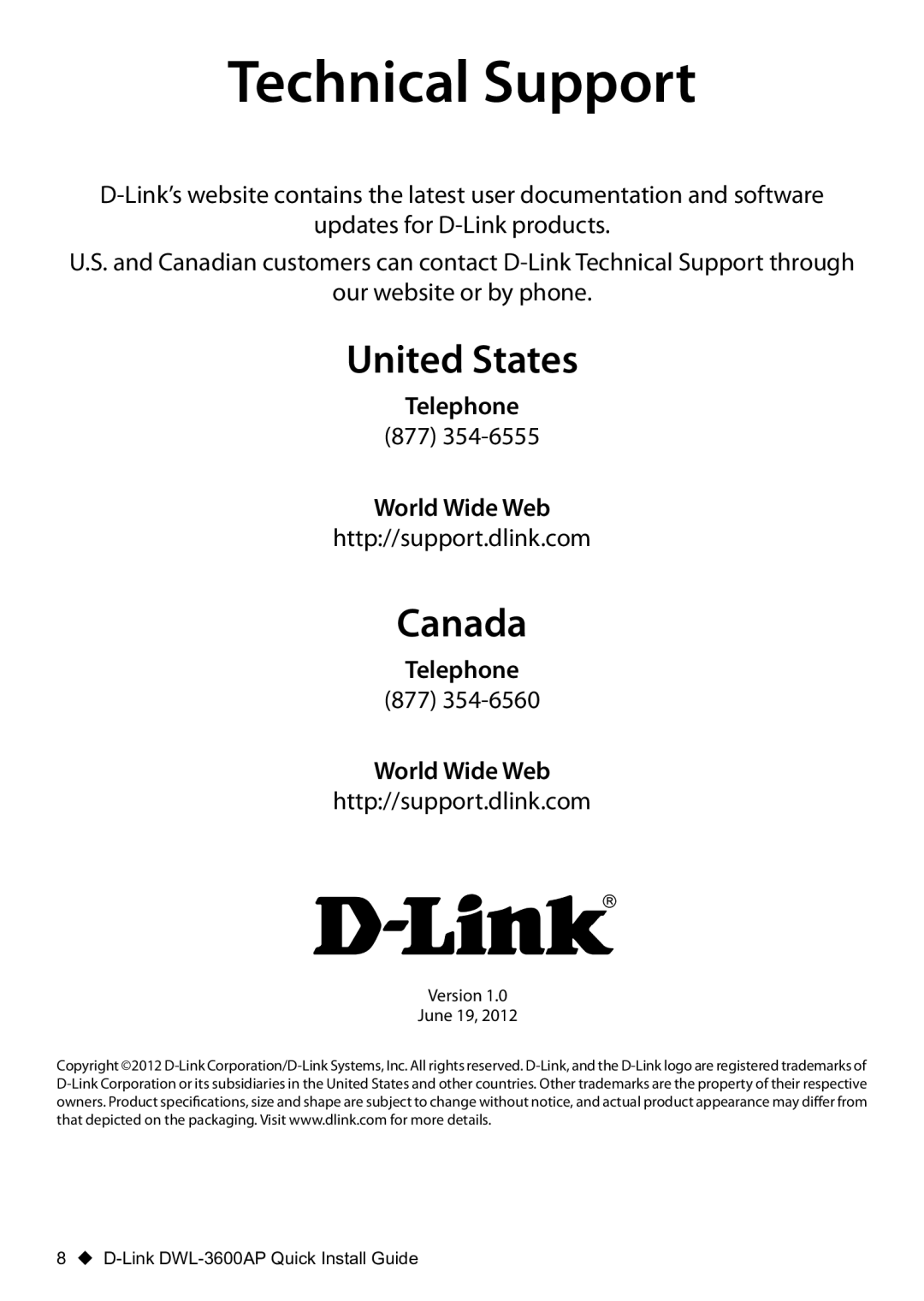 D-Link DWL-3600AP manual Technical Support 