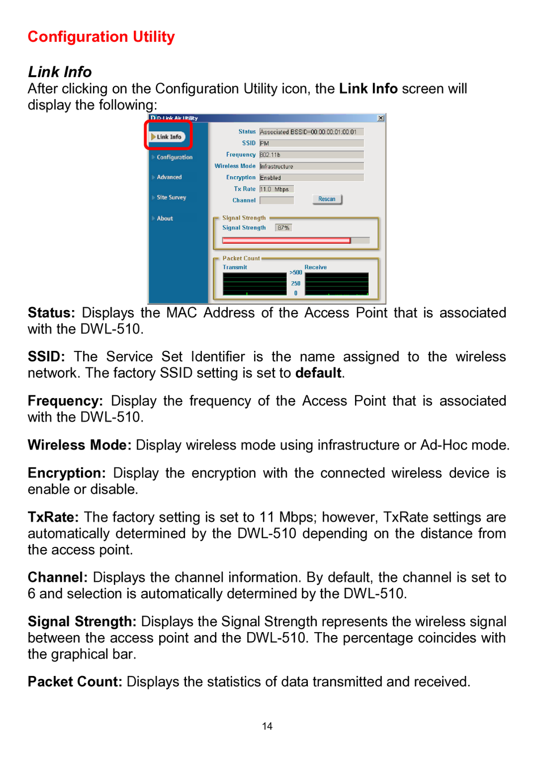 D-Link DWL-510 manual Link Info 