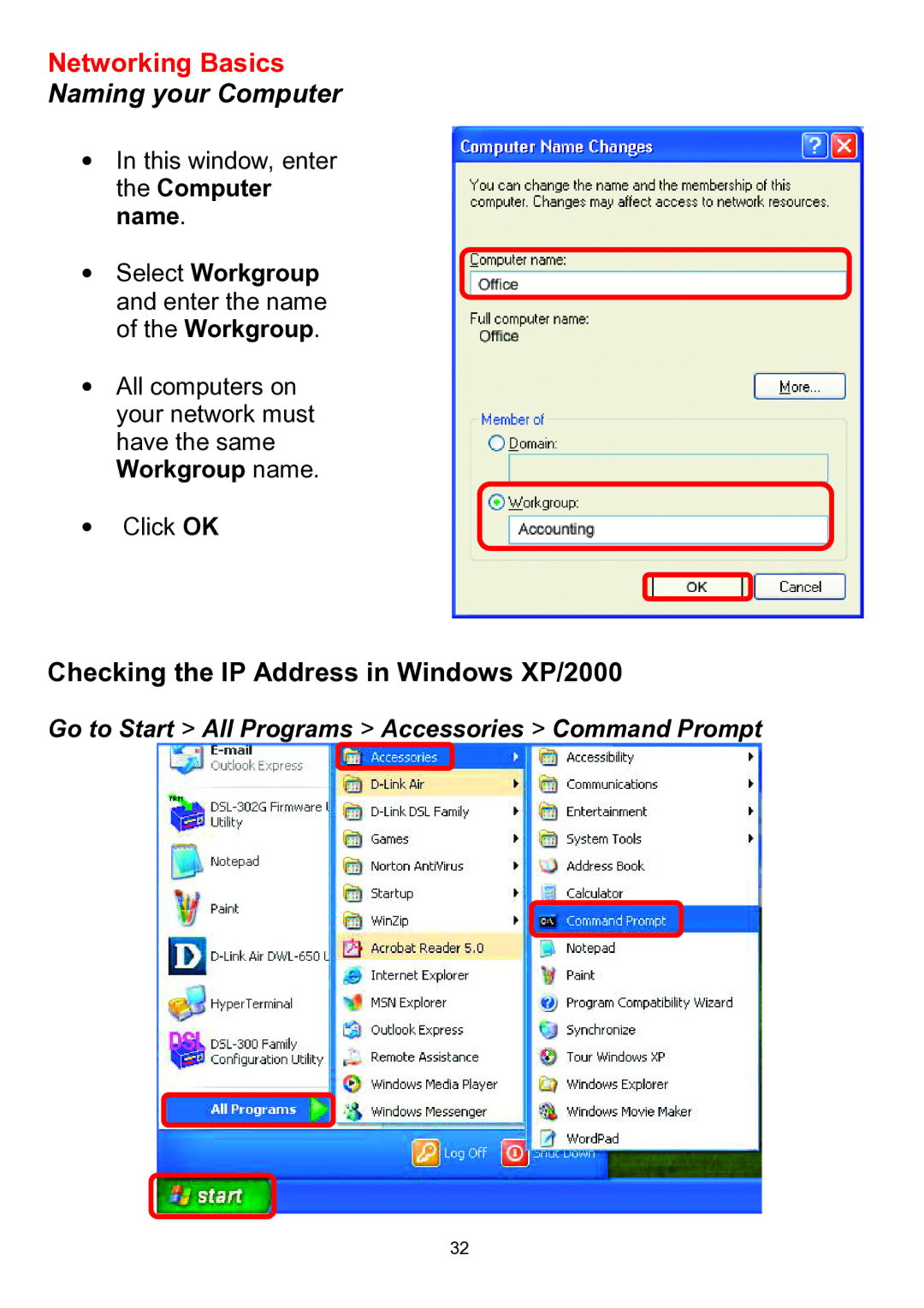 D-Link DWL-510 manual Select Workgroup and enter the name of the Workgroup 