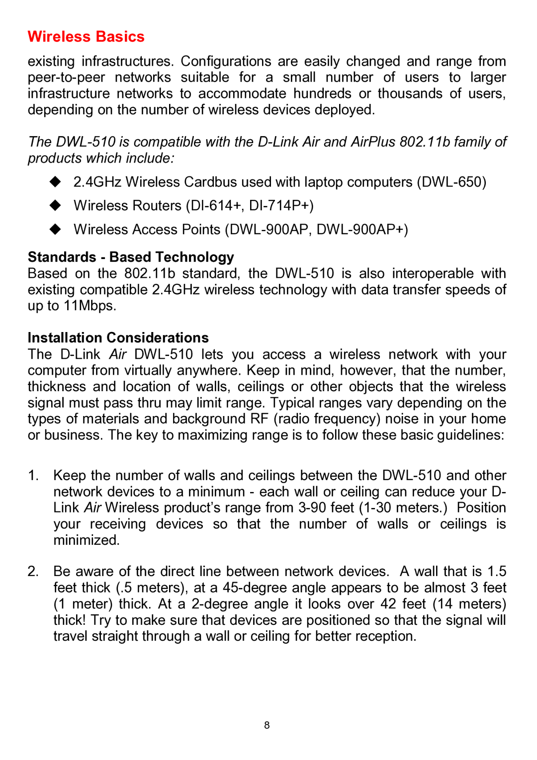 D-Link DWL-510 manual Standards Based Technology, Installation Considerations 