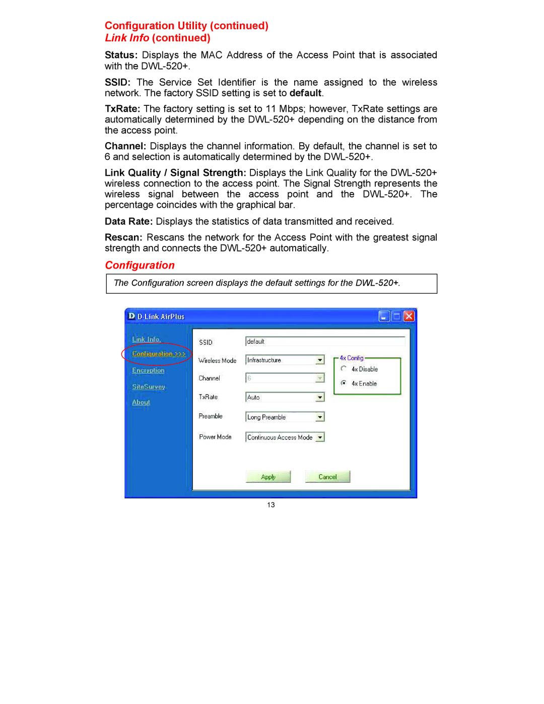 D-Link DWL-520 manual Configuration 