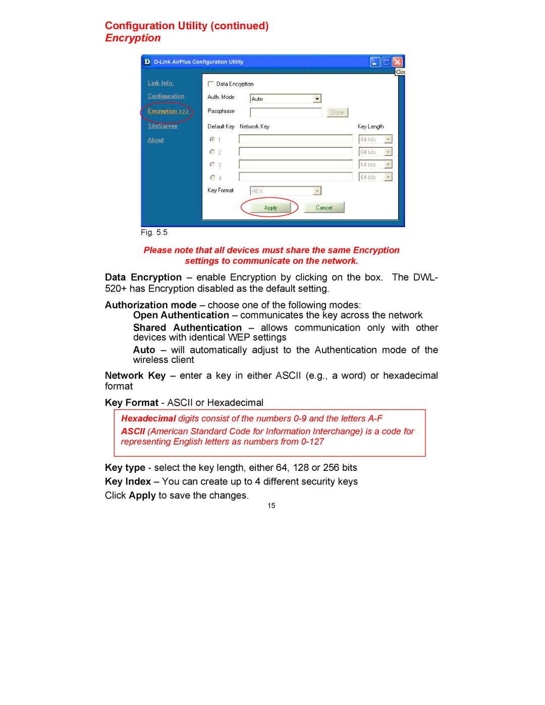 D-Link DWL-520 manual Encryption 