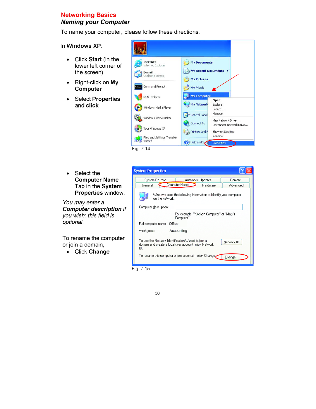 D-Link DWL-520 manual Naming your Computer, Windows XP, Computer Select Properties and click 