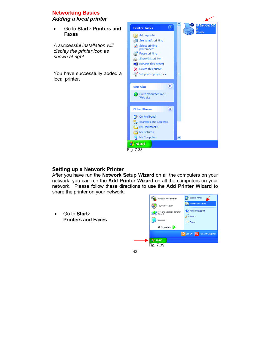 D-Link DWL-520 manual Go to Start Printers Faxes, Printers and Faxes 