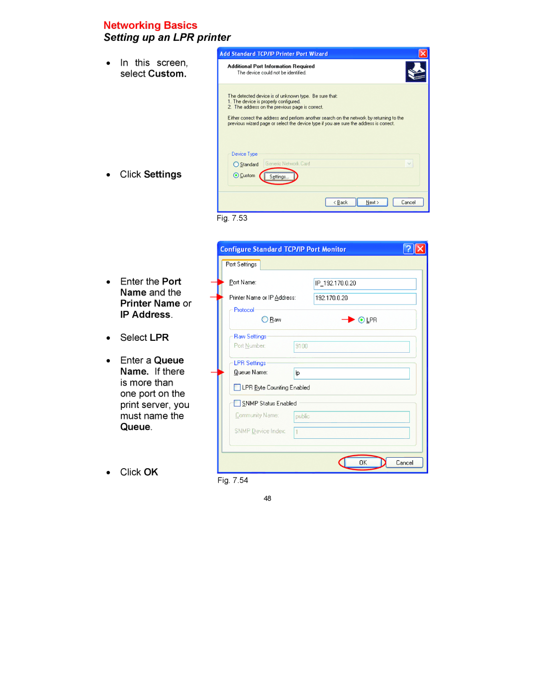 D-Link DWL-520 manual Networking Basics Setting up an LPR printer, Click Settings 