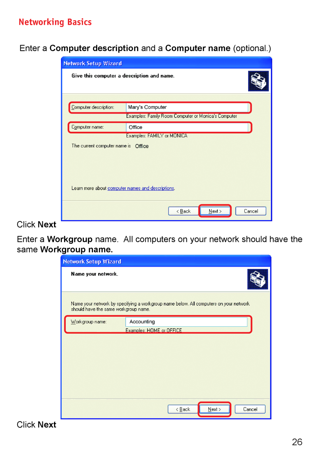 D-Link DWL-6000AP manual Enter a Computer description and a Computer name optional 