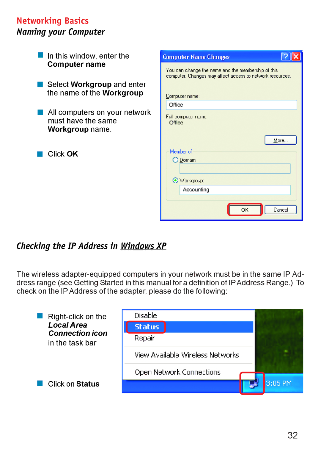 D-Link DWL-6000AP manual Checking the IP Address in Windows XP, Computer name 