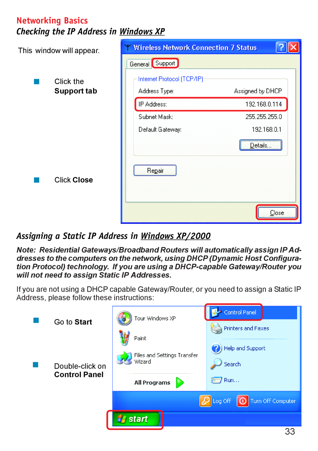 D-Link DWL-6000AP manual Assigning a Static IP Address in Windows XP/2000 