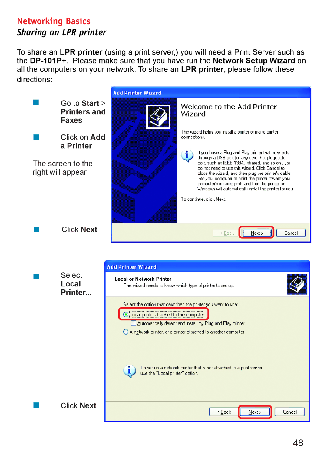 D-Link DWL-6000AP manual Networking Basics, Sharing an LPR printer 