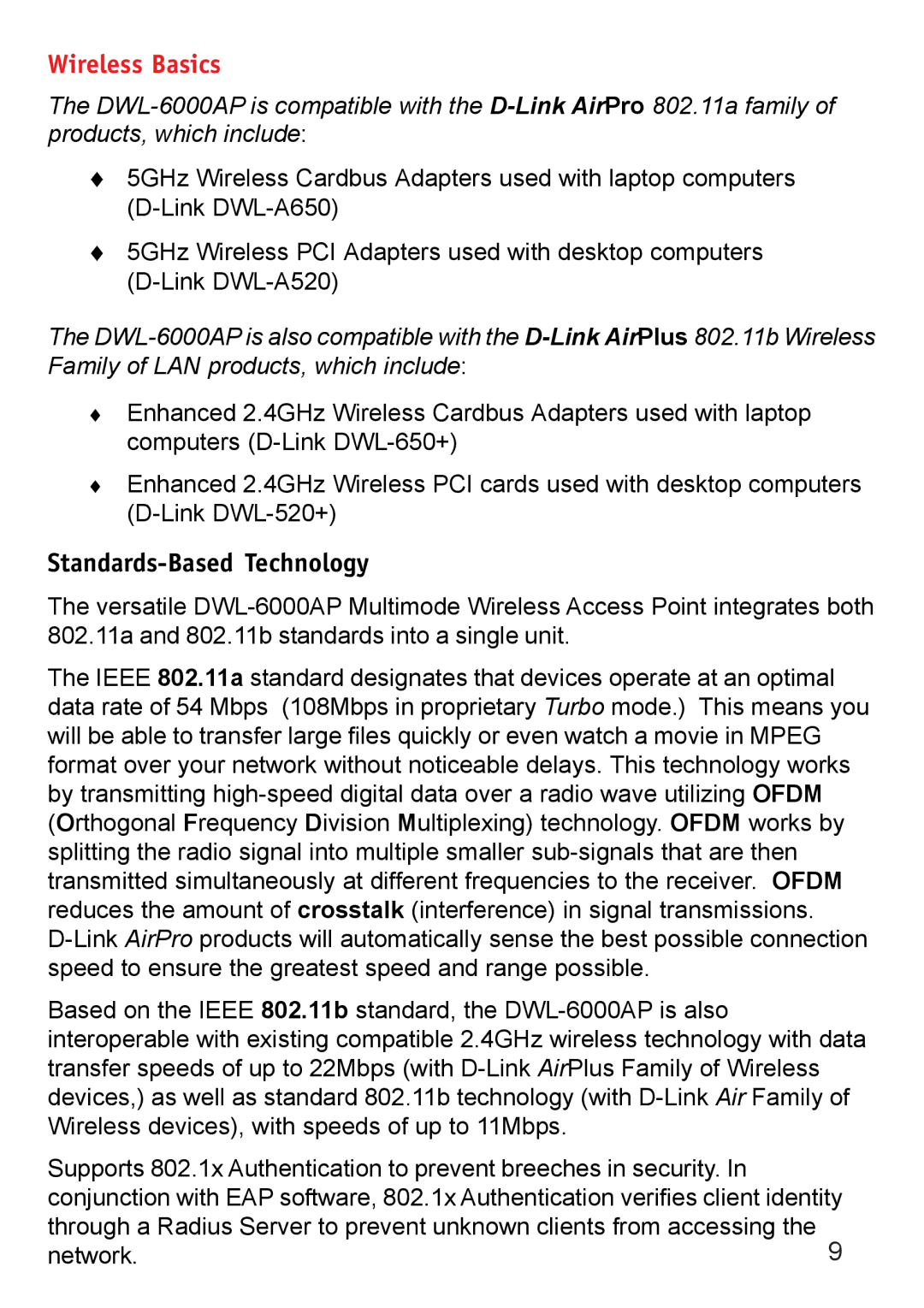 D-Link DWL-6000AP manual Standards-Based Technology 