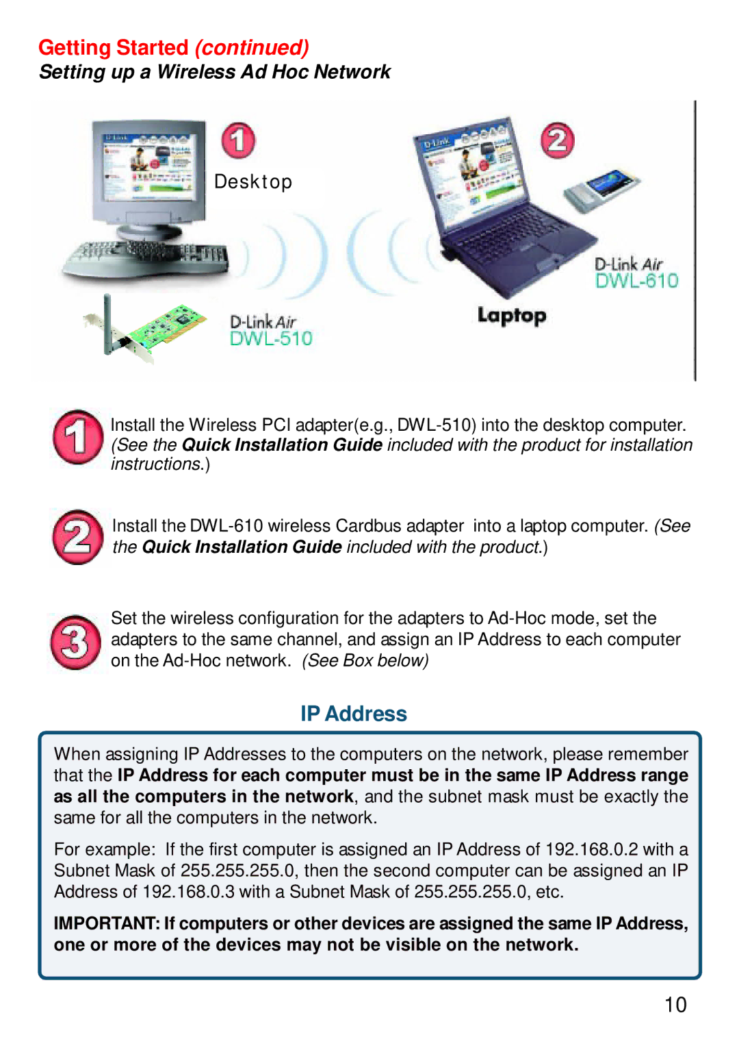 D-Link DWL-610 manual IP Address 