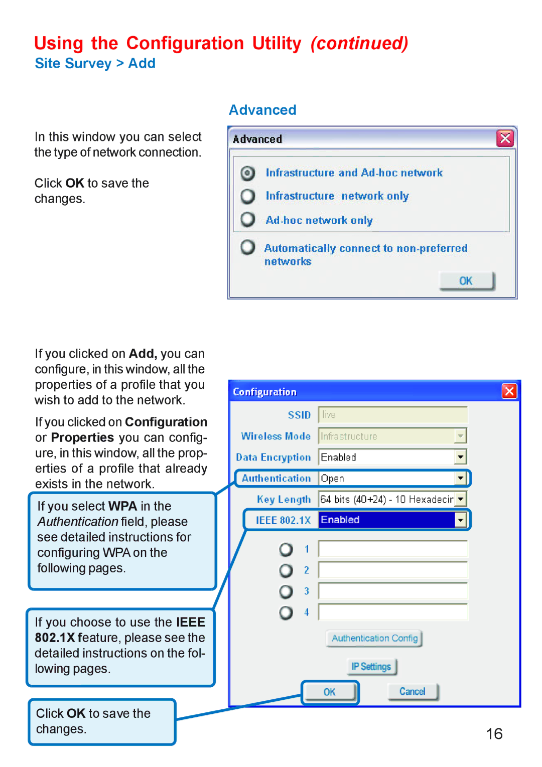 D-Link DWL-610 manual Site Survey Add Advanced 