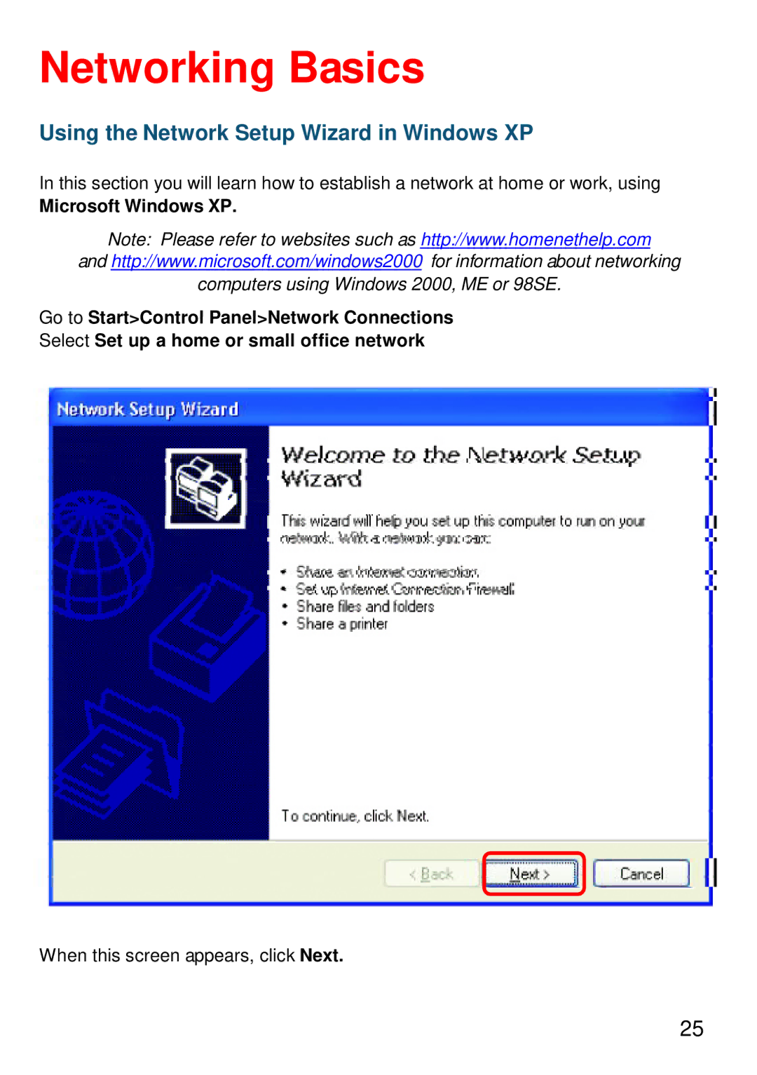 D-Link DWL-610 manual Networking Basics, Using the Network Setup Wizard in Windows XP 