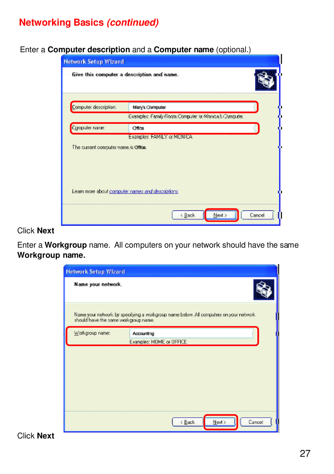 D-Link DWL-610 manual Enter a Computer description and a Computer name optional 