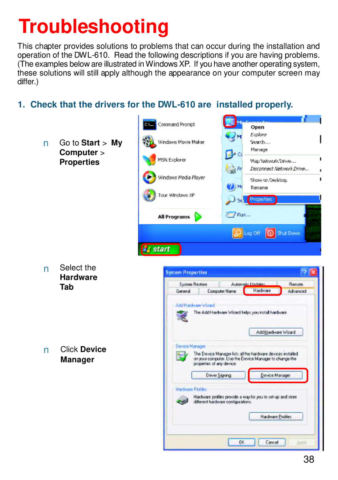 D-Link DWL-610 manual Troubleshooting 