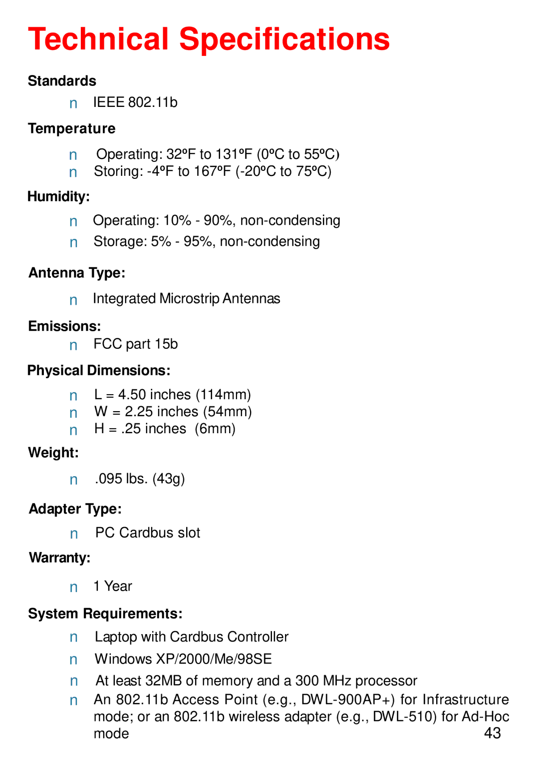 D-Link DWL-610 manual Technical Specifications, System Requirements 