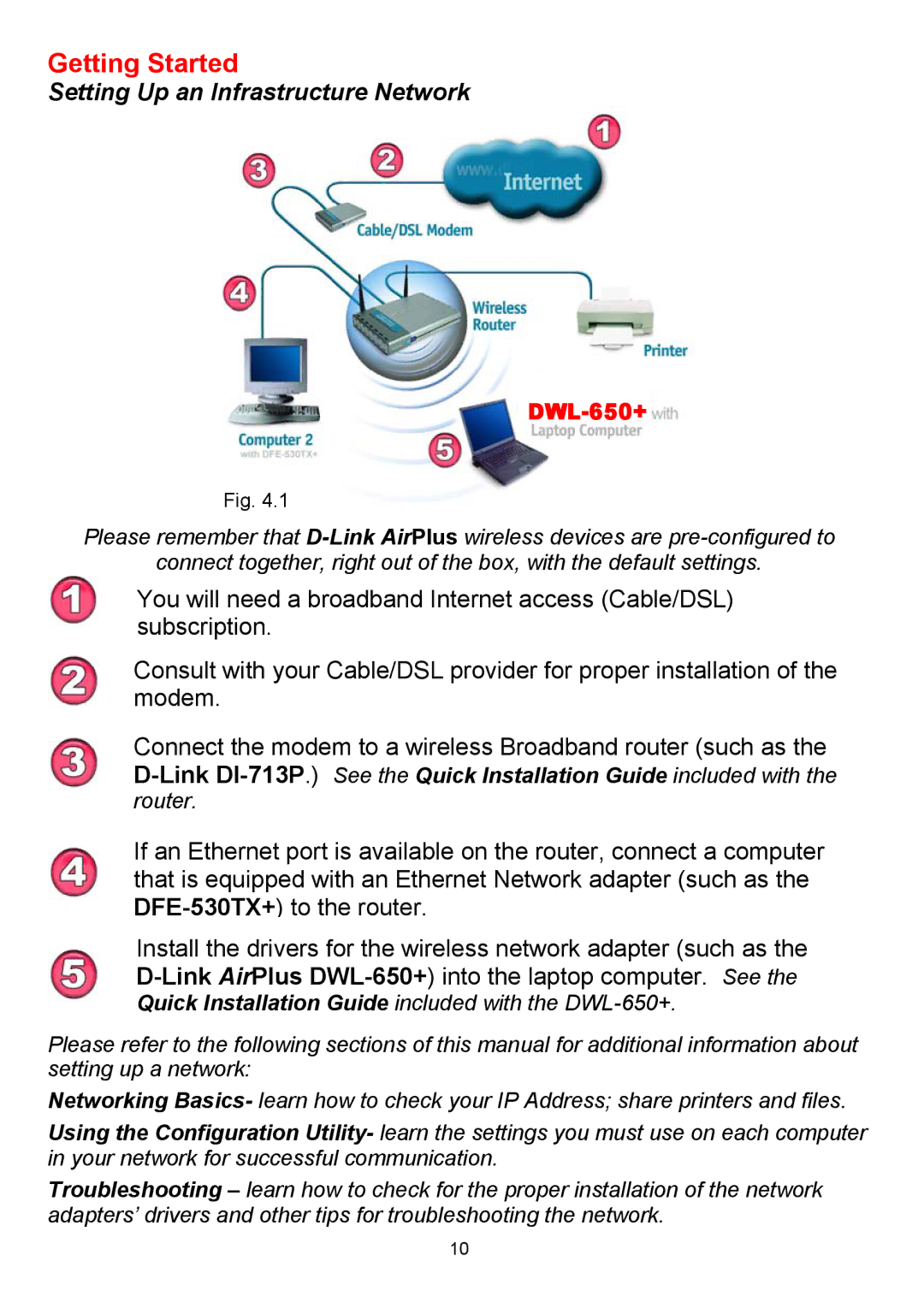 D-Link DWL-650+ manual Getting Started, Setting Up an Infrastructure Network 