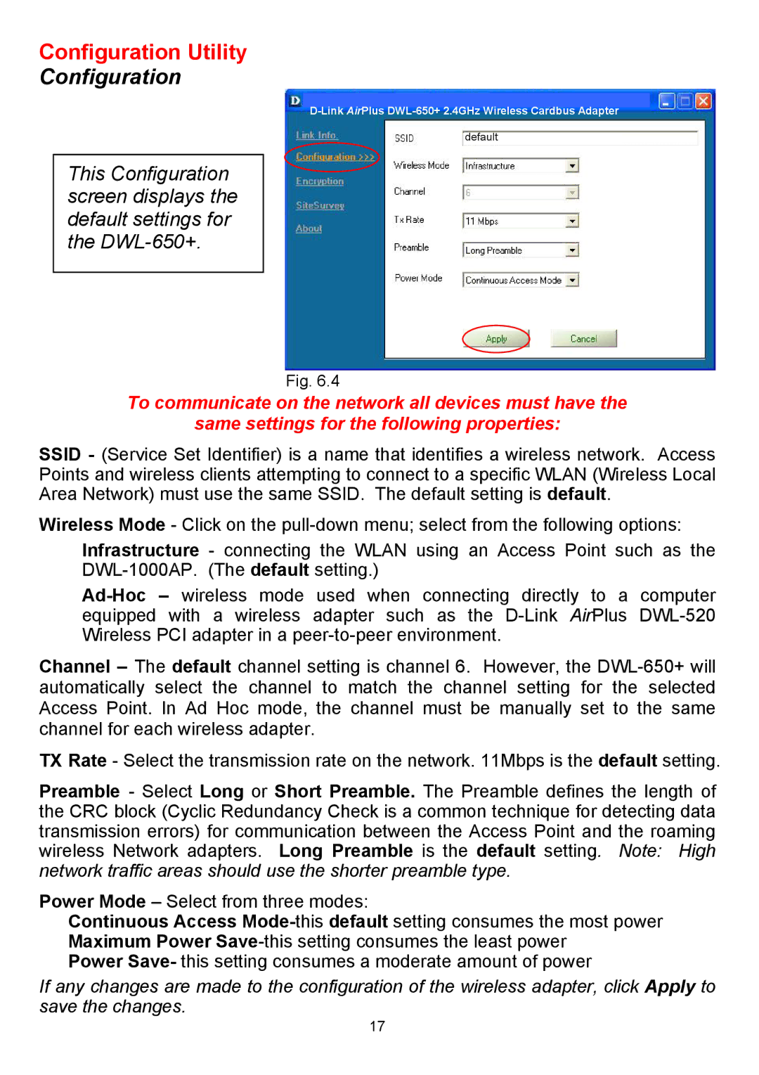 D-Link DWL-650+ manual Configuration 