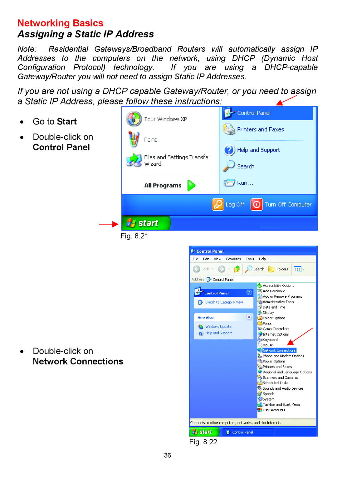 D-Link DWL-650+ manual Assigning a Static IP Address, Control Panel, Network Connections 