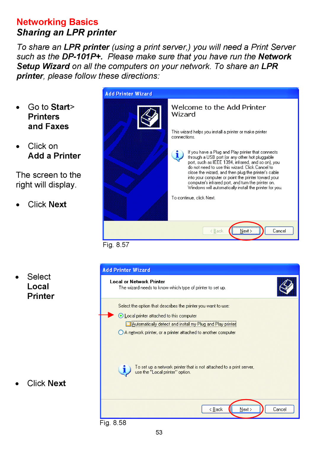 D-Link DWL-650+ manual Sharing an LPR printer, Local Printer 