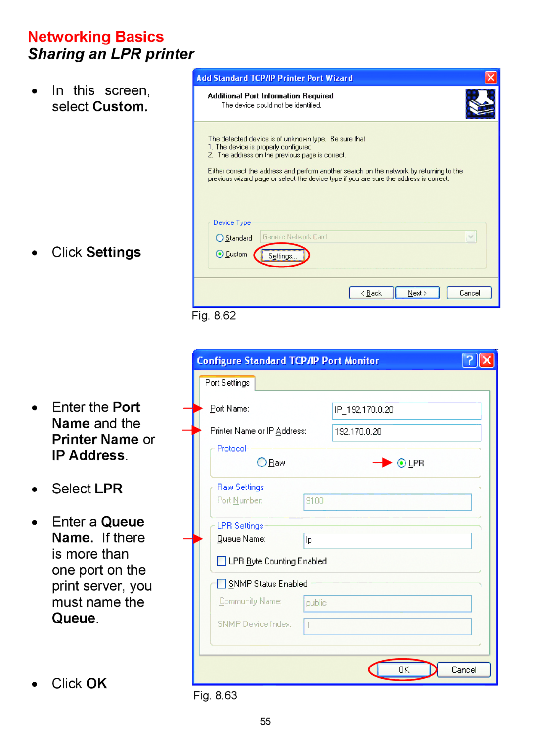 D-Link DWL-650+ manual Networking Basics Sharing an LPR printer, Click Settings 