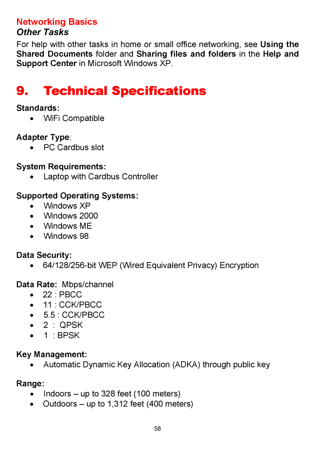 D-Link DWL-650+ manual Technical Specifications, Other Tasks 