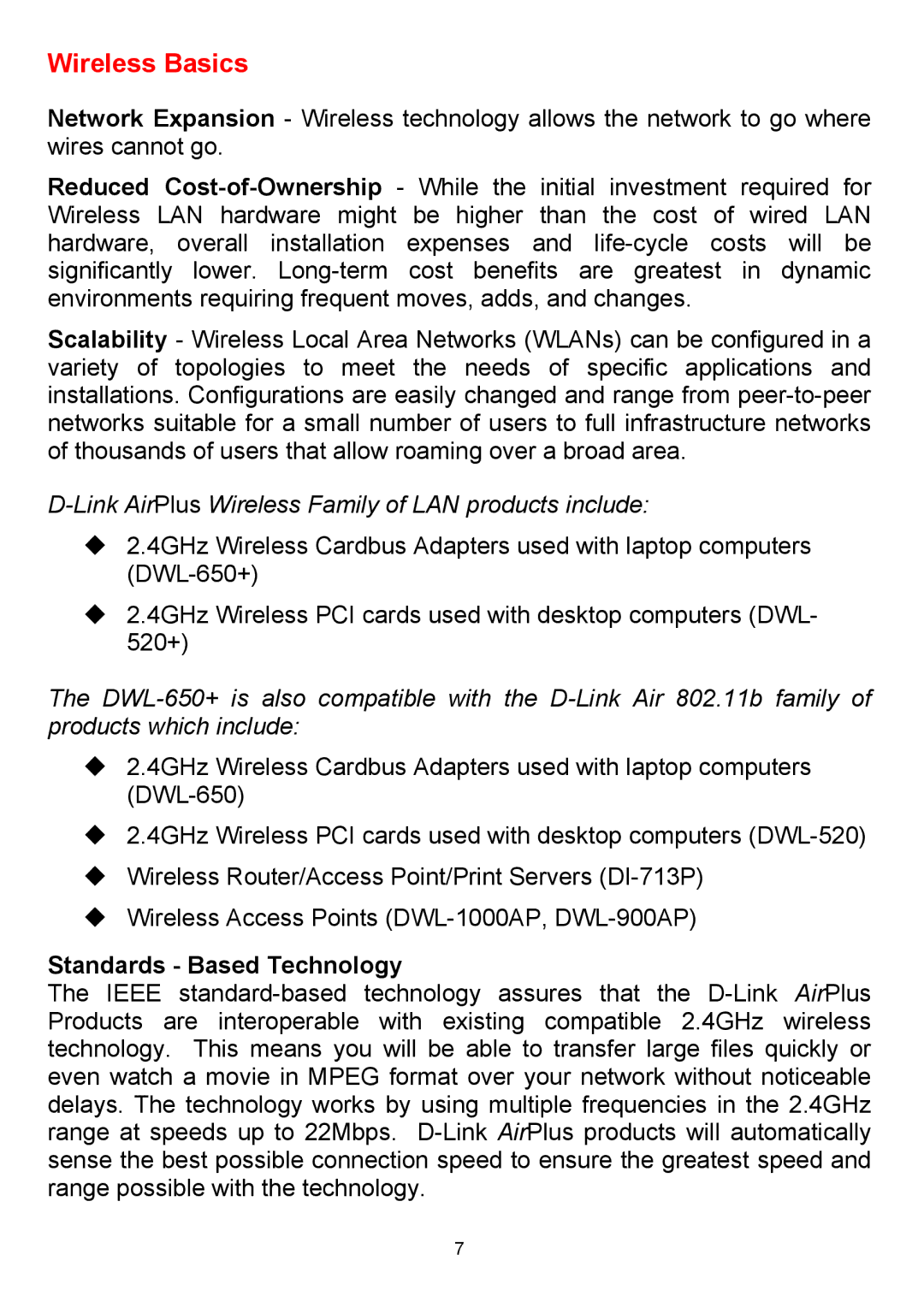 D-Link DWL-650+ manual Wireless Basics, Standards Based Technology 