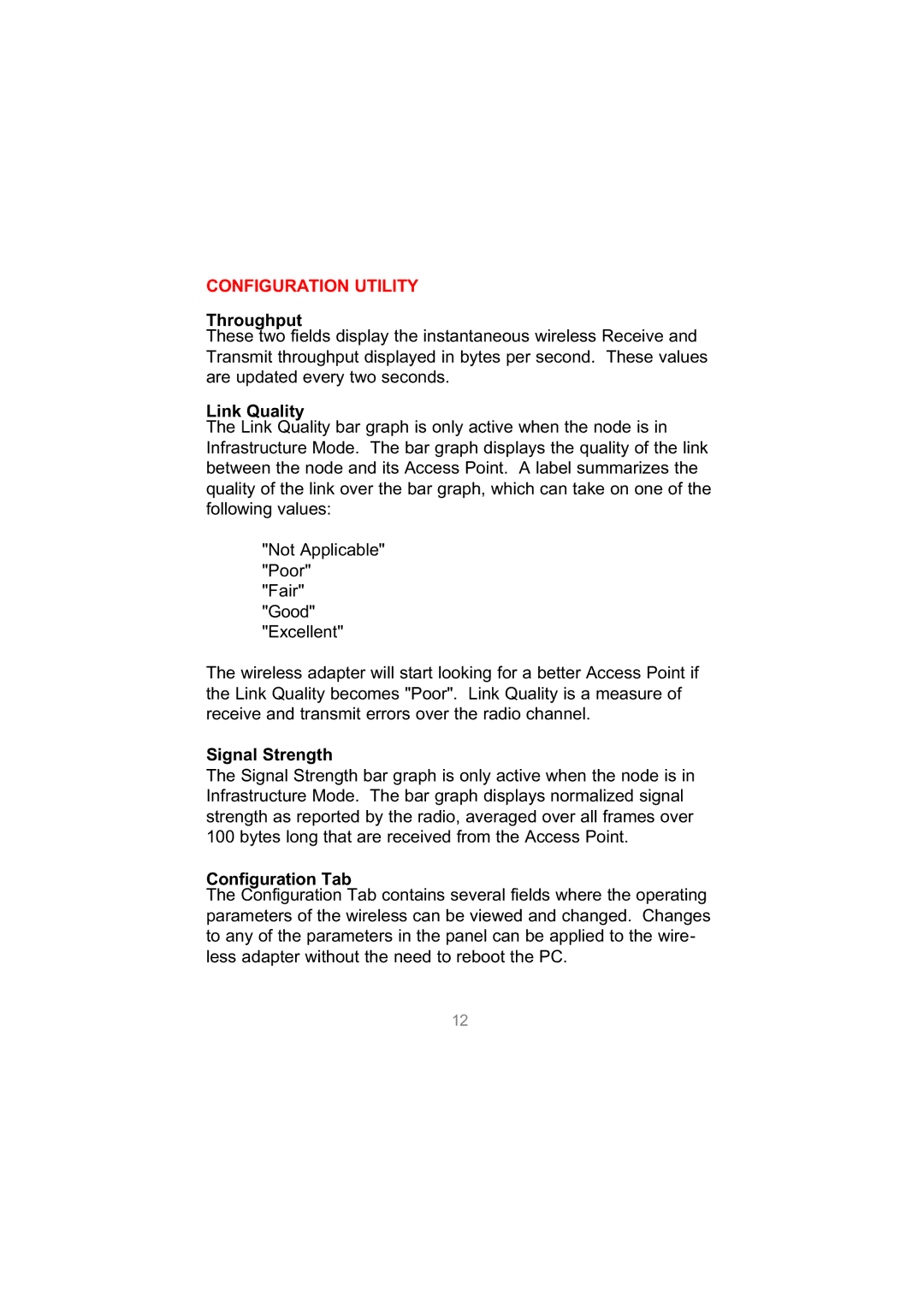 D-Link DWL-650 user manual Throughput, Link Quality, Signal Strength, Configuration Tab 